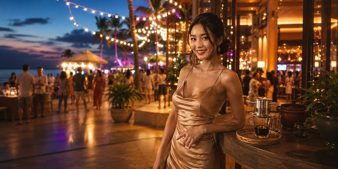 Người dùng tại Phú Quốc thư giãn với cà phê và truy cập nền tảng giải trí casino trực tuyến